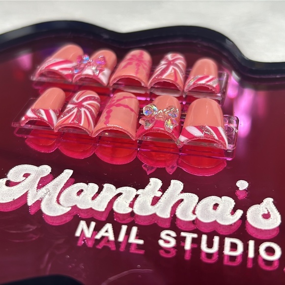 Christmas-Themed XS Duck Press-On Nails | Candy Cane, Snowflakes & Bow Charms | - Picture 1 of 5